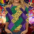 thumbnail image 1 of RKSTN Mardi Gras 3/4 Length Sleeve Womens Tops Oversized Crewneck Carnival Graphic Printed Three Quarter Sleeve T Shirt Women Casual Round Neck Funny Tuesday Carnival Party Loose Short Sleeve Shirt, 1 of 6