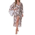 thumbnail image 2 of INSPIRE CHIC Womens Satin Long Kimono Robe Leopard Print Bridesmaid Bride Party Loungewear Pajama Robe M Gold, 2 of 5