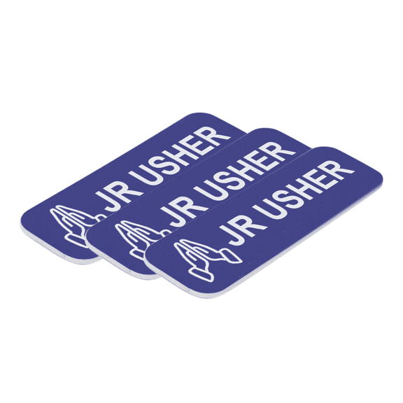 Jr Usher 1 x 3" Name Tag/Badge, Blue, Praying Hands (3 Pack)