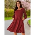 thumbnail image 2 of DARING DIVA Long Sleeve Square Neck Dress S Wine Red, 2 of 8