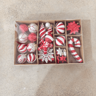 Senfot Red White Unique Combination Plastic Christmas Baubles Xmas Tree Hanging Ornaments Indoor Farmhouse Holiday Home Decor