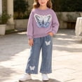 thumbnail image 5 of DJDLJWCJ 2 Piece Girls Casual Outfit Sets Bow Print Long Sleeve Crewneck Sweatshirt with Elastic Waist Wide Leg Pants Set Purple Size 12M, 5 of 7