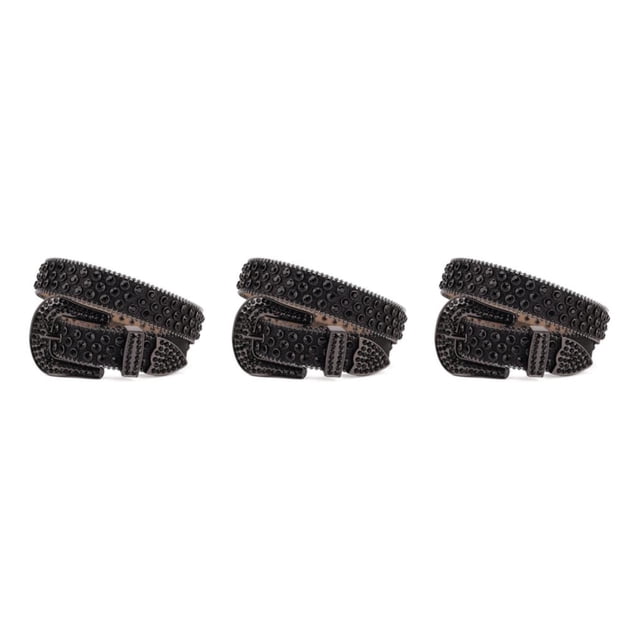 Decodeary Wide Application Rhinestone Belt Western Belt For Parties Bars And Concerts Modify Waist Line Black 125cm 3Set