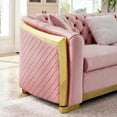 thumbnail image 5 of 106" L-Shaped Chesterfield Sectional Sofa, Upholstered Velvet Cloud Couch with Button Tufted and Gold Accents, Luxury 5-Seater Corner Couch, Pink, 5 of 9