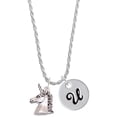 thumbnail image 1 of Delight Jewelry Silvertone 3-D Unicorn Head - Silvertone Script Initial Disc - U - Charm Necklace, 20"+3", 1 of 4