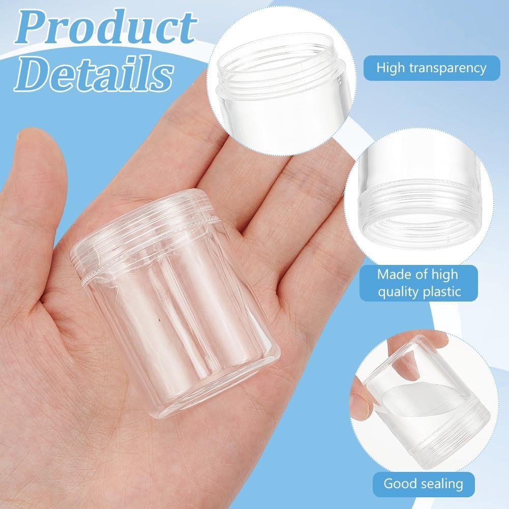 24 Pack 40ml Clear Bead Jar Empty Plastic Storage Container 1.5x2inch with Rounded Screw-Top Lids for Beads Nail Art Glitter Make Up Cosmetics and Travel Cream for DIY
