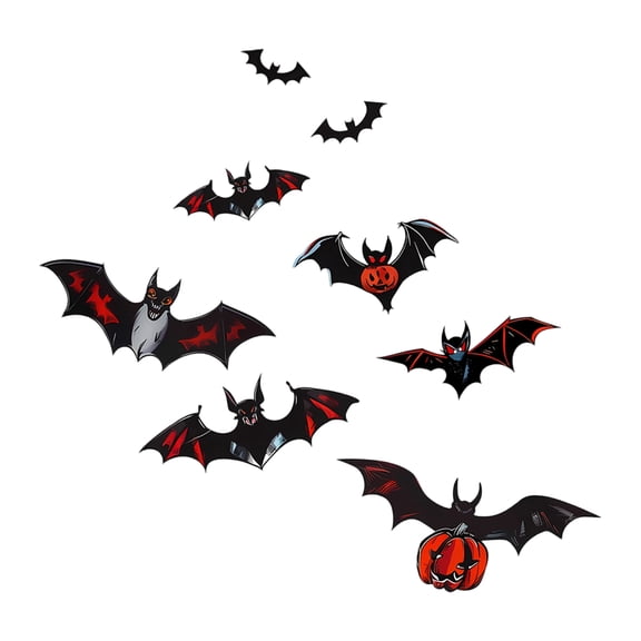 Wall Decor Halloween Bat Themed 8 Piece Set for Indoor Outdoor Halloween Party Window and Home Decoration