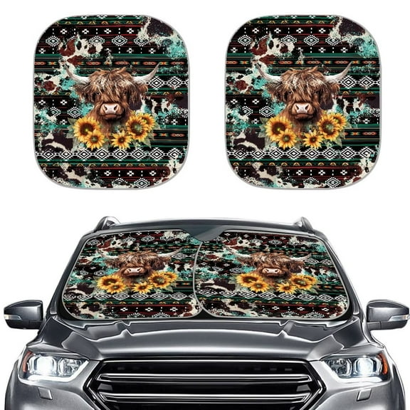 Garronmavis Aztec Highland Cow Car Sun Shade Windshield Universal Foldable Car Shield Sun Protector to Keeps Your Vehicle Cool