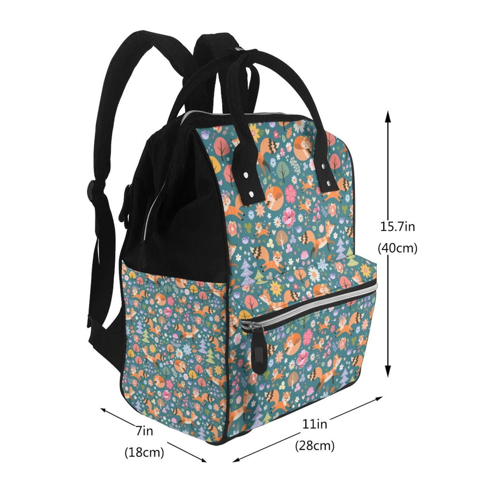 Fuzoiu Foxes and Birds in Forest Print Diaper Bag Backpack,Baby Essentials Travel Tote,Multi function Waterproof Diaper Bag, Travel Essentials Baby Bag - Unisex
