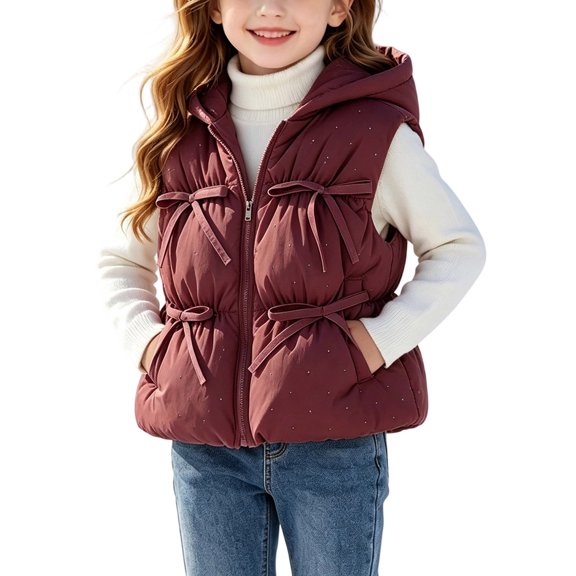 Besolor Toddler Kids Girls Clothes Puffer Vests Fall Winter Fleece Lined Thicken Warm Sleeveless Zipper Hoodies down Jackets with Pocket(18-24 Months,Wine)