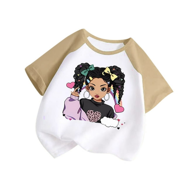 GDREDA Vêtements Fille Enfant Bébé Filles Mignon Col Rond Manches Courtes Imprimé Manches Raglan Tee Été Décontracté T-Shirt T-Shirts Fille Kaki,11-12 Ans