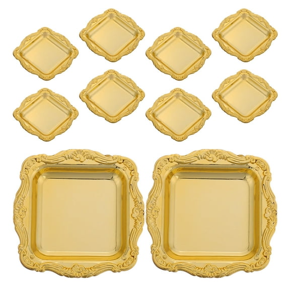 GOOHOCHY Golden Plastic Dessert Plates for Party Elegant Square Small Cake Plates 10pcs
