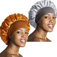 thumbnail image 1 of Paquete de 2 gorros para dormir con gorro de satén, gorro para dormir con gorro de satén de banda ancha, gorro para dormir, así, 1 of 5