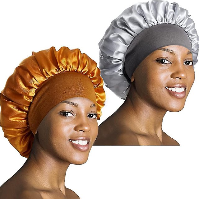 Paquete de 2 gorros para dormir con gorro de satén, gorro para dormir con gorro de satén de banda ancha, gorro para dormir, así