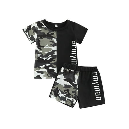 

Suanret Toddler Baby Boy Summer Clothes Short Sleeve T Shirt Tops Shorts Pants Tracksuit Outfits Black 12-18 Months