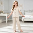 thumbnail image 2 of Xudanell Toddler Baby Girls Pajamas Silk Satin Short Sleeve Botton Shirt Tops Shorts Set Summer Sleepwear Lounge Pjs (6-12 Months,White), 2 of 6