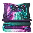 thumbnail image 4 of PERFEMET Twin Size Gaming Comforter Set for Boys,3-Piece 3D Green Purple Lightning Game Controller Bedding Set for Kids Teens, 4 of 7
