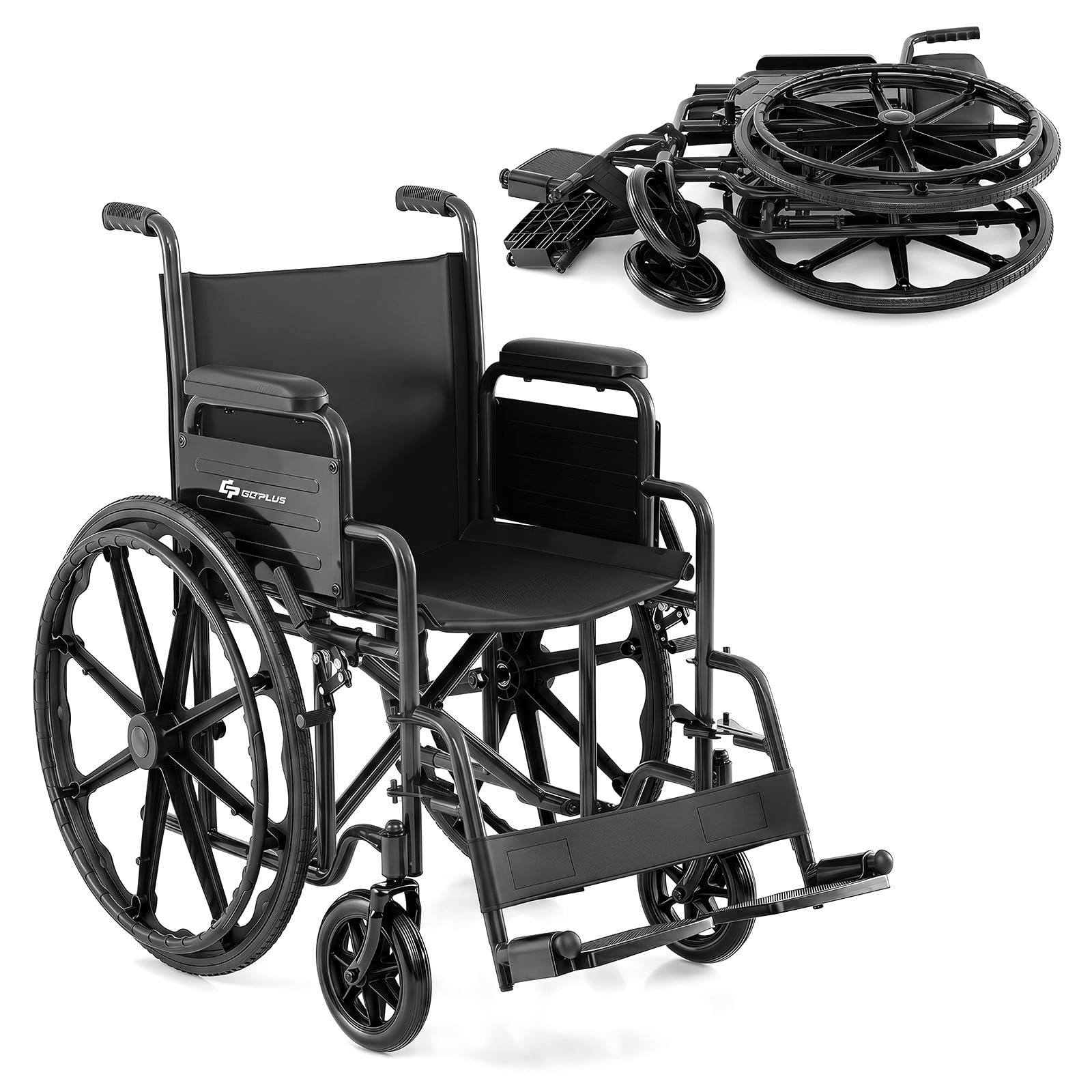 Goplus Lightweight Folding Wheelchair for Adults with Swing-Away Footrest & Desk Arm 16.5" Seat Black