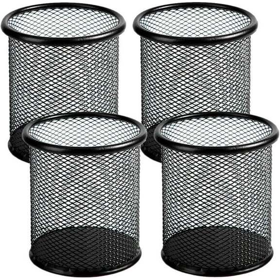 LQQBOX 4 Pcs Black Pen Holder Cup for Desk, Black Wire Mesh Pencil Cup Holder for Desk Office Pen Organizer