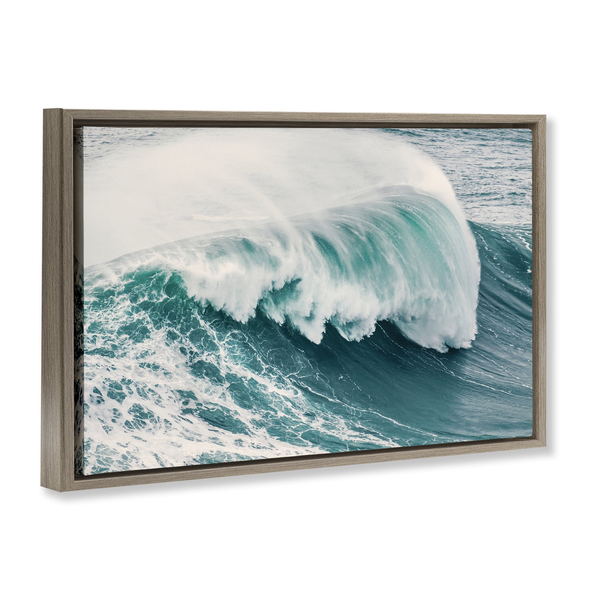 Stupell Industries Large Breaking Wave Nautical & Beach Photography Brown Floater Framed Canvas Art Print Wall Art, 25 x 17