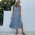 thumbnail image 4 of IROINNID Below The Knee Dress For Women Solid Color Fashion Spring, Summer And Autumn Casual One-shoulder Dress Sleeveless V-Neck A-Line Dress, 4 of 7