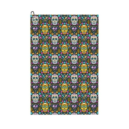 Kdxio Sugar Skulls Pattern Golf Towel (24" X 16") with Carabiner Clip - The Convenient Golf Cleaning Towel