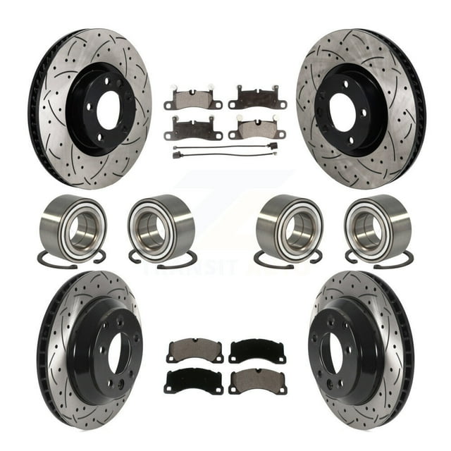 Transit Auto Front Rear Bearing Coated Disc Brake Rotor and Ceramic Pad Kit (10Pc) for Car Volkswagen Touareg Porsche Cayenne with 360mm Diameter - Left Right (Driver Passenger) KBB-130835
