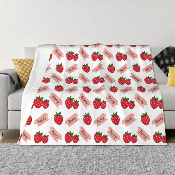 Balery Strawberry Manta de Franela con Dibujo, Lujo Ultra Suave y Cálido, Antipelusa y Resistente a las Arrugas para Cama, Sofá, Camping -60"x50"