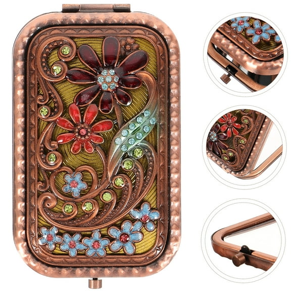 LEDMOMO  Golden Vintage Compact Mirror, Stylish Metal Glass, Portable for Home