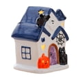 thumbnail image 2 of Lighted Halloween Decorations, Lighted Halloween Village Houses with LED Lights, Ceramics Spooky Town Happy House Ornament for Home and Party Table Desk Mantel(Blue), 2 of 7