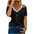 thumbnail image 2 of Sparkle Sequin Tops For Womens Off The Shoulder Shirts V Neck Short Sleeve Blouse Rhinestone Heart Shape Print Tees, 2 of 5