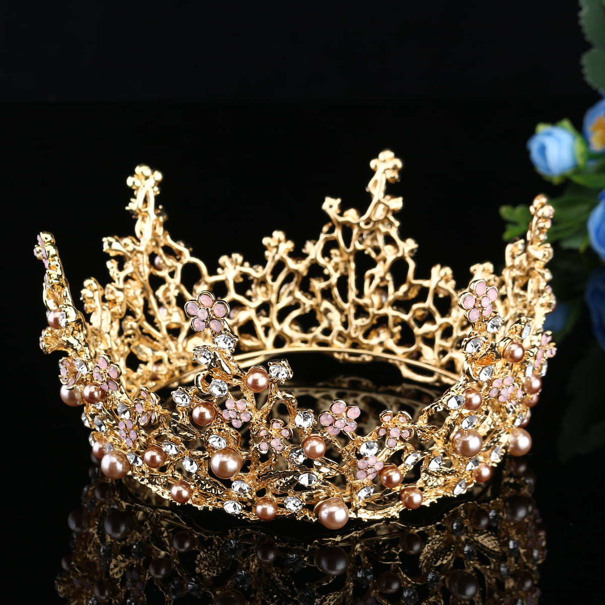Luxury Women Pearl Crown Tiara Wedding Bridal Tiara Rhinestone Hair Comb Jewelry