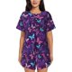 thumbnail image 1 of Fotbe Bright Purple Butterflies Conjunto de Pijama Estampado para Mujer, 2 Piezas, Ropa de Dormir con Camiseta de Manga Corta y Shorts Suaves-Large, 1 of 6