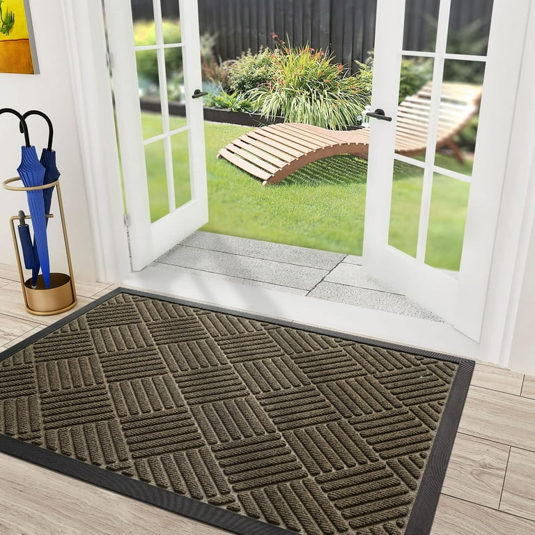 DEXI Door Mat Large Front Indoor Entrance Outdoor Doormat,Heavy Duty Rubber  Outside Floor Rug for Entryway Patio Waterproof Low-Profile,2'x4',Black
