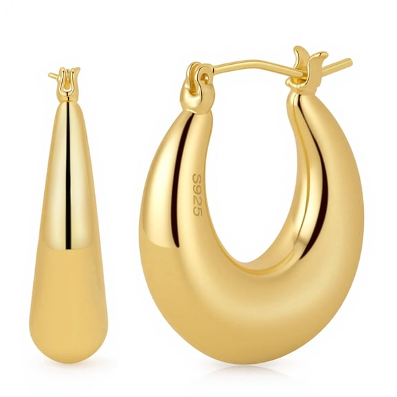 VEEDOFA Chunky 14K Gold Plated Hoop Earrings for Women, Fashion Hypoallergenic earrings Minimalist Jewelry Gift