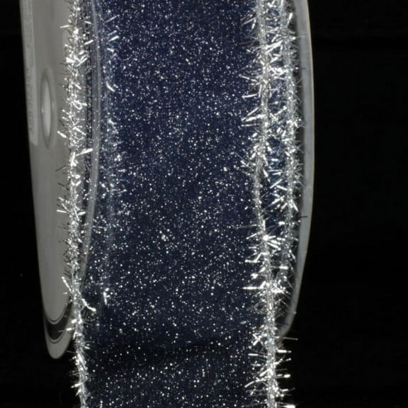 The Ribbon People Sheer Blue and Silver Fuzzy Edge Wired Craft Ribbon 3" x 20 Yards
