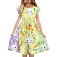 thumbnail image 2 of EGNMCR Robe à Manches Courtes Col Rond Robe d'Été pour Enfants à Manches Plissées Double Couche Imprimée pour Enfants de 5 à 14 Ans, 2 of 7