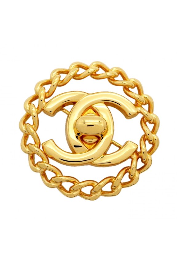 Pre-Owned Chanel Brooch, Coco Mark, Turnlock, Circle, GP Plated, Gold, Women's