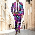 thumbnail image 2 of ZHOUCHANKIDS Men's Valentine's Day Printed Suit Set Two Piece Formal Attire with Rose Design Jacket and Trousers Purple S, 2 of 6