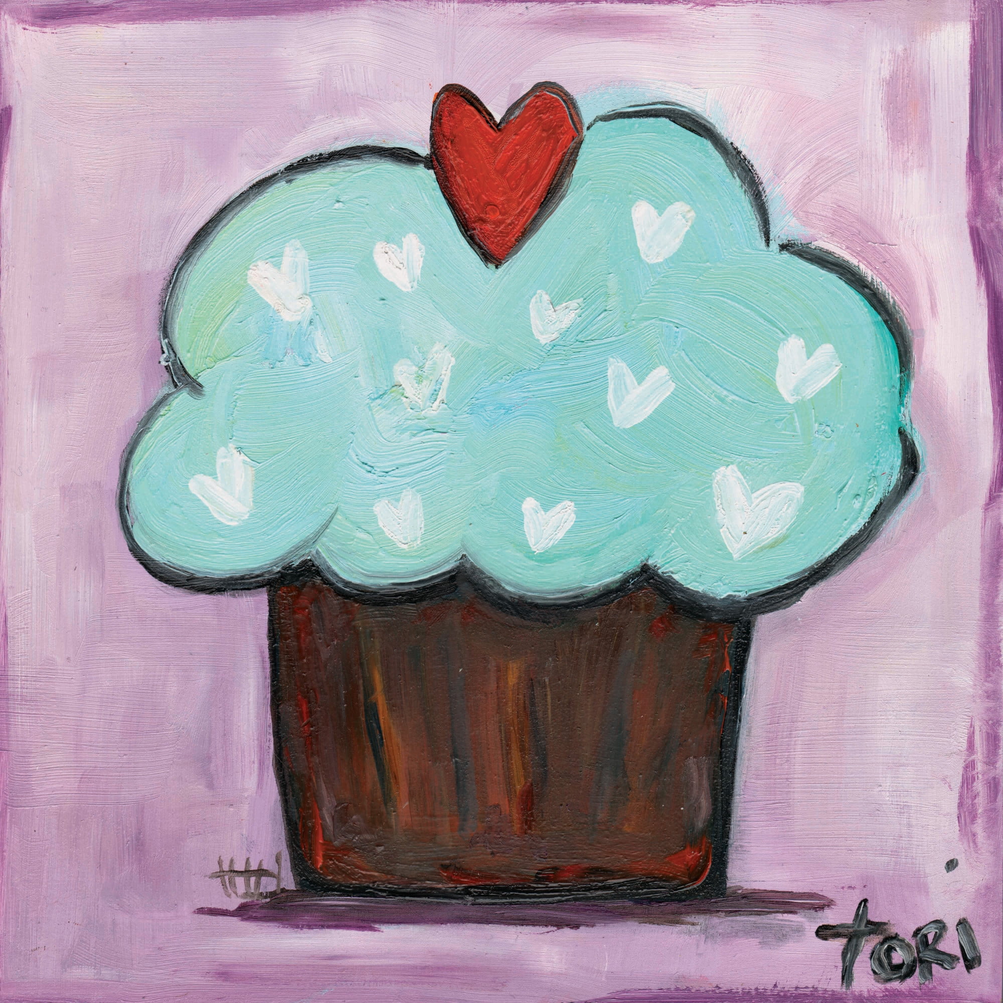 Marmont Hill "Purple Heart Cupcake" by Tori Campisi Painting Print on Canvas