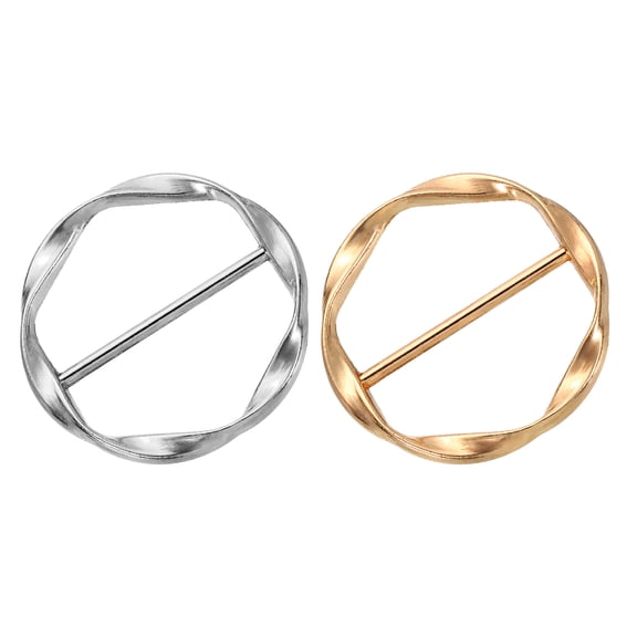 Uxcell 2 Pack T-shirt Clips, 34mm(1-5/16") Round Metal Silk Scarf Ring Clipfor Women Scarf, Loose T-shirt, Bright Gold/Bright Silver