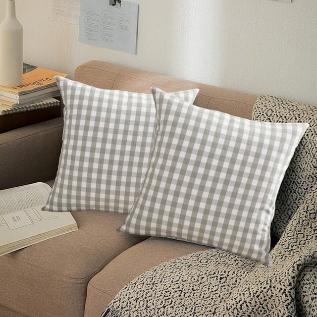 Fundas de cojín a cuadros verdes de 45 x 45 cm | Cojines decorativos para sofá, sillón o silla, para exterior e interior | Tejido de nailon transpirable y fresco