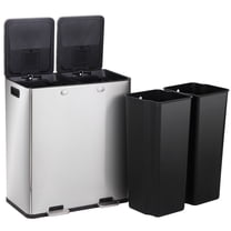 SSyao Double Stainless Steel Trash Can 2 x 8 Gallon Recycling Bins w/Foot Pedals Slive
