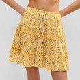 thumbnail image 2 of OOOUM Women Floral Mini Skirt Elastic High Waist Drawstring Tiered Ruffle Flowy A Line Summer Beach Casual Short Skirt Yellow L, 2 of 5