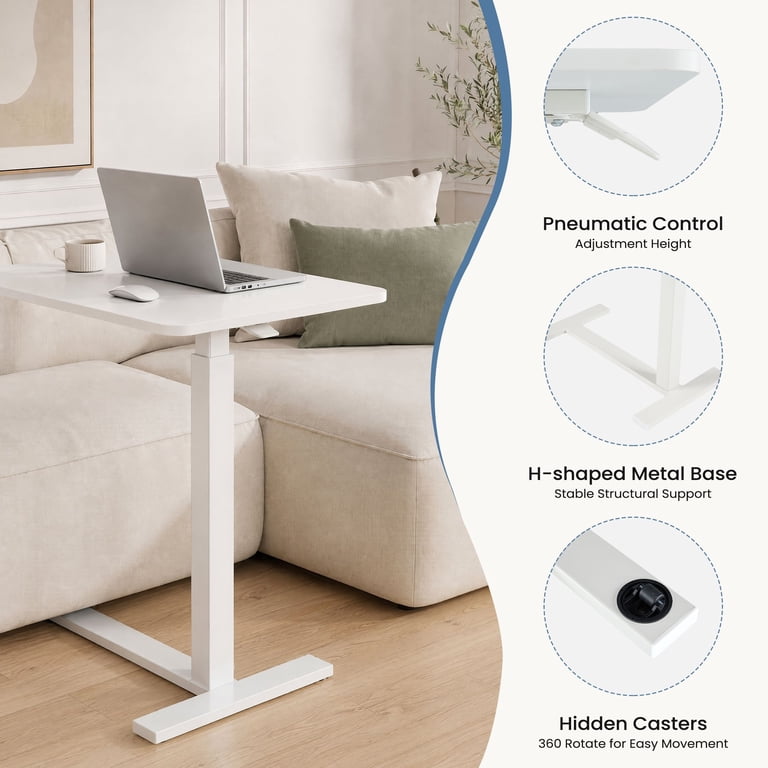 Gianna Adjustable Height Rolling Bedside Table, White photo 6