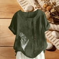 thumbnail image 2 of GNFQXSS Women Floral Embroidery V Neck Short Sleeve Blouse Trendy Flowy Breathable Pullover Top For Street Style Army Green XXXXL, 2 of 5