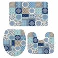 thumbnail image 2 of Blue Flower Checkered Bathroom Rugs Set Abstract Retro Pastoral Blossom Art Floral Non Slip Absorbent Soft Bath Mats 3 Piece Set with Bathroom Rug, U-Shaped Floor Mat, Toilet Seat Cover Small Size, 2 of 9