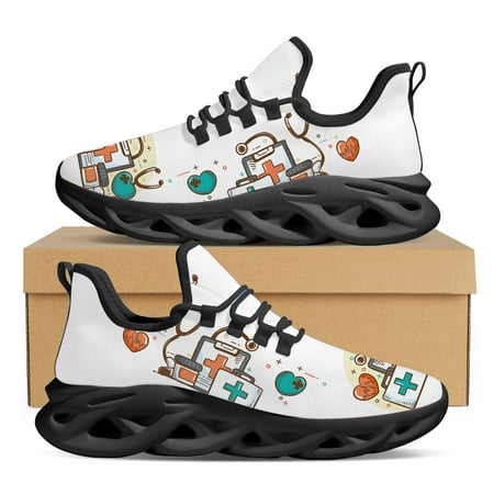 

Yikeluo Women Fashion Sport Shoes Nurse Love Design Creative Colorful Casual Sneakers for Ladies Lightweight Cushion Footwear