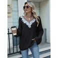 thumbnail image 5 of Women'S Lace Sequin Appliques Sweater Fall Winter V Neck Long Sleeve Sweaters Trendy Cozy Casual Sweaters Black L, 5 of 8