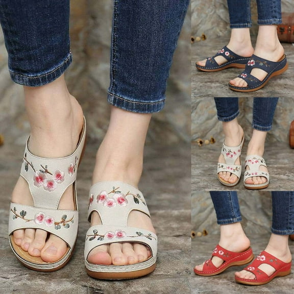 Orthopedic Sandal for Women Dressy Summer Sandals with Arch Support Casual Wedge Sandals Vintage Embroidery Anti-Slip Sandal